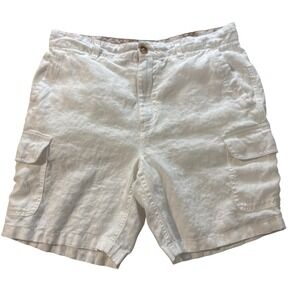 C&C California Mens White 100% Linen Cargo Shorts Size 34 Beach Casual Boho
